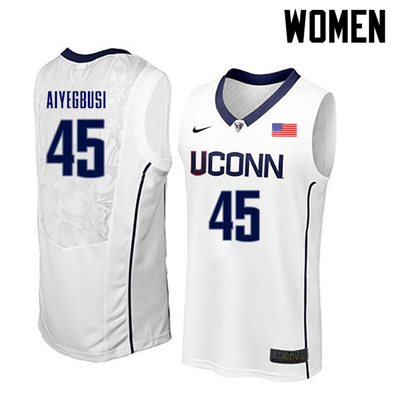 Women Uconn Huskies #45 Omotayo Aiyegbusi College Basketball Jerseys-White - Click Image to Close